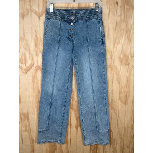 Chelsea & Violet Women’s Crop Straight Leg Button Fly Blue Denim Jeans Size 27 - Picture 2 of 8